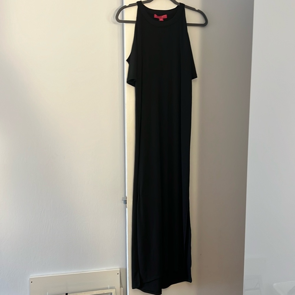 Bellario New York Black Maxi Dress With cut off Shoulders and 2 Side Slits. XS